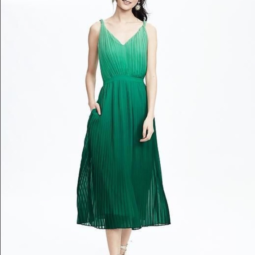 Banana Republic Pleated Green Ombré Dress